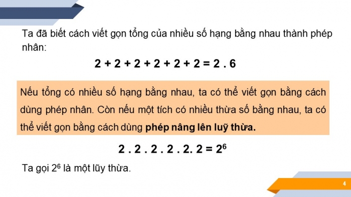 Giáo án PPT Toán 6 chân trời Bài 4: Luỹ thừa với số mũ tự nhiên