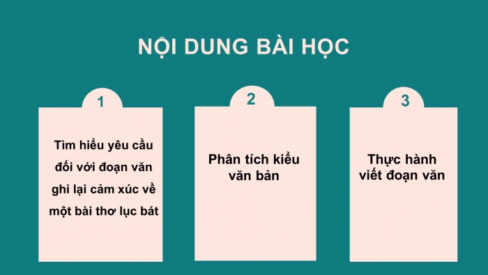 Giáo án PPT Ngữ văn 6 chân trời Bài 3: Viết đoạn văn ghi lại cảm xúc về một bài thơ lục bát