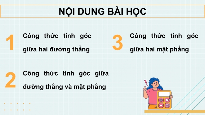 Giáo án điện tử Toán 12 kết nối Bài 16: Công thức tính góc trong không gian