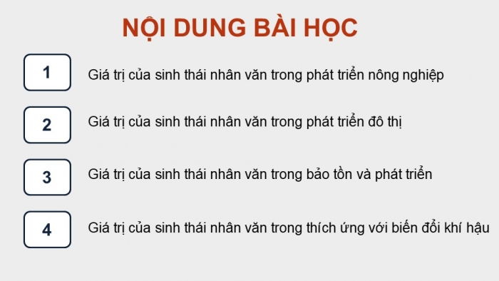 Giáo án điện tử chuyên đề Sinh học 12 kết nối Bài 9: Giá trị của sinh thái nhân văn trong một số lĩnh vực