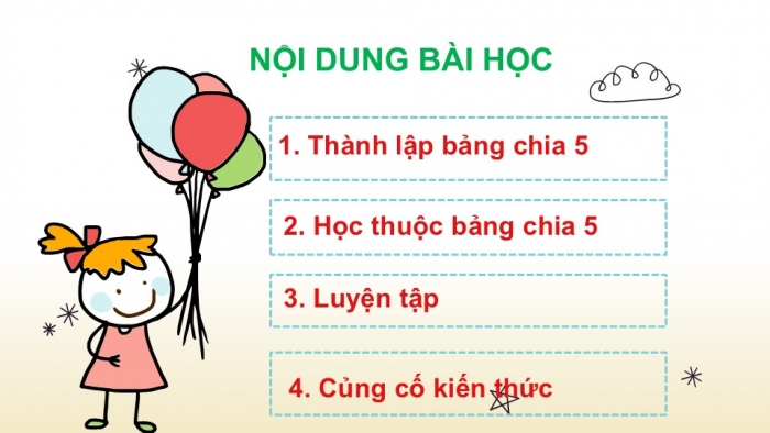 Giáo án PPT Toán 2 chân trời bài Bảng chia 5