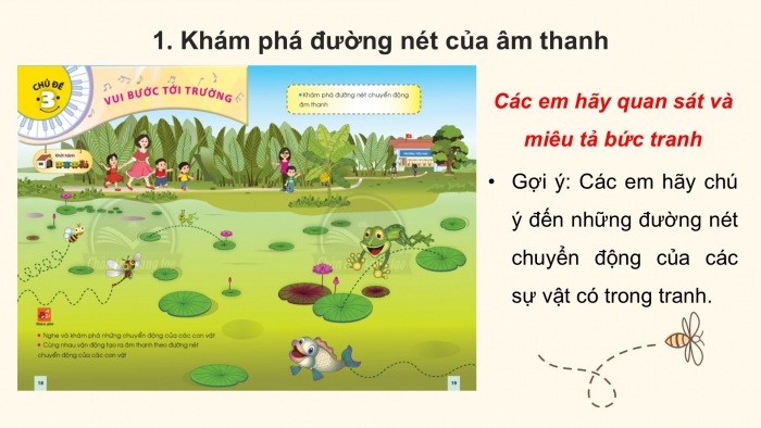 Giáo án PPT Âm nhạc 2 chân trời Tiết 1: Cảm nhận đường nét chuyển động của âm thanh, Vận dụng mô tả đường nét chuyển động của âm thanh