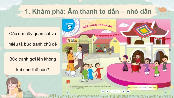 Giáo án PPT Âm nhạc 2 chân trời Tiết 1: Âm thanh to dần nhỏ dần, Nghe Tác phẩm Mùa xuân (Spring)