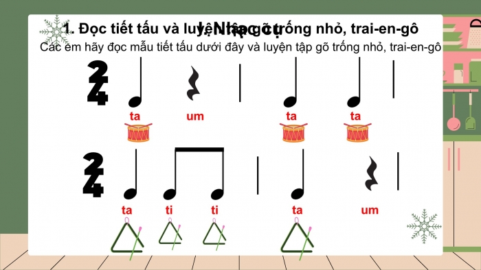 Giáo án PPT Âm nhạc 2 chân trời Tiết 3: Đọc tiết tấu, thực hành đệm cho bài hát Em học nhạc