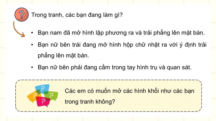 Giáo án điện tử Toán 5 cánh diều Bài 59: Hình khai triển của hình hộp chữ nhật, hình lập phương, hình trụ