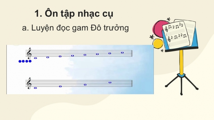 Giáo án PPT Âm nhạc 6 cánh diều Tiết 4: Ôn tập Bài đọc nhạc số 1, Ôn tập bài hoà tấu và bài tập tiết tấu, Ôn tập bài hát Em yêu giờ học hát