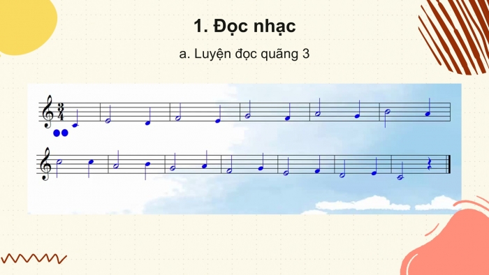 Giáo án PPT Âm nhạc 6 cánh diều Tiết 3: Luyện đọc quãng 3. Bài đọc nhạc số 3, Thế bấm các hợp âm C, F, G trên kèn phím, Trải nghiệm và khám phá