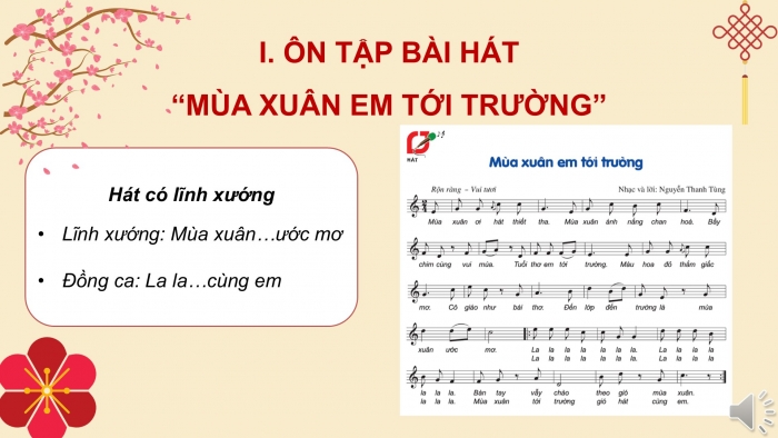 Giáo án PPT Âm nhạc 6 cánh diều Tiết 2: Ôn tập bài hát Mùa xuân em tới trường, kết hợp gõ đệm bằng nhạc cụ gõ và động tác cơ thể, Nghe bài hát Mùa xuân đầu tiên, Nhạc sĩ Văn Cao