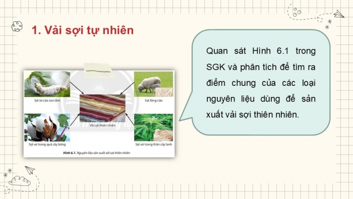 Giáo án PPT Công nghệ 6 chân trời Bài 6: Các loại vải thường dùng trong may mặc