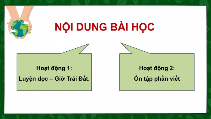 Giáo án PPT dạy thêm Tiếng Việt 5 chân trời bài 2: Bài đọc Giờ Trái Đất. Quan sát, tìm ý cho bài văn tả người