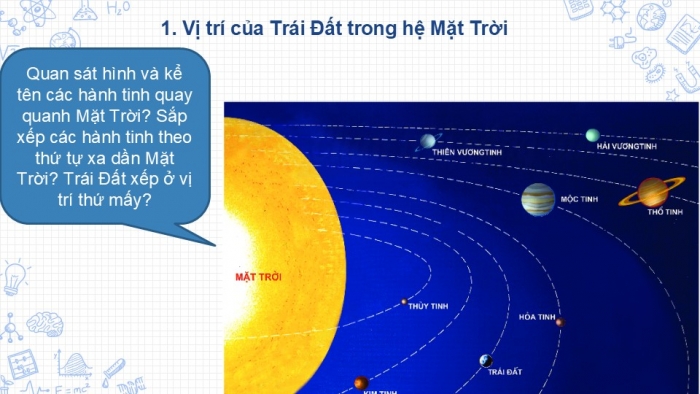 Giáo án PPT Địa lí 6 chân trời Bài 5: Vị trí Trái Đất trong hệ Mặt Trời. Hình dạng, kích thước của Trái Đất