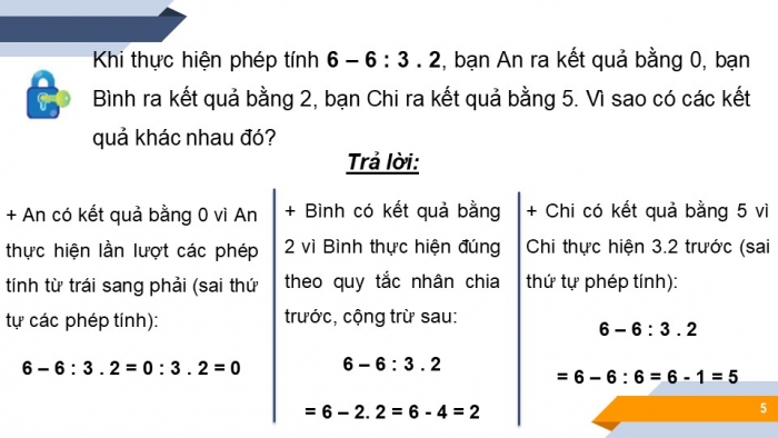 Giáo án PPT Toán 6 chân trời Bài 5: Thứ tự thực hiện các phép tính