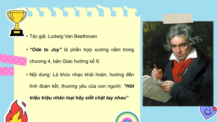 Giáo án PPT Âm nhạc 6 chân trời Tiết 33: Nghe trích đoạn hợp xướng Ode to joy