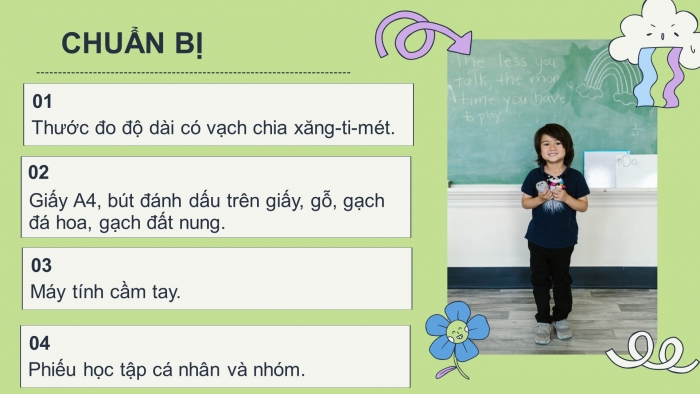 Giáo án PPT Toán 6 chân trời Bài 4 Hoạt động thực hành và trải nghiệm: Tính chu vi và diện tích của một số hình trong thực tiễn