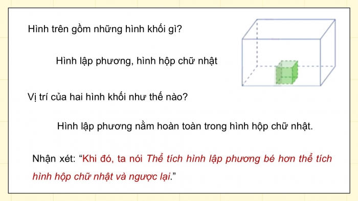 Giáo án điện tử Toán 5 cánh diều Bài 62: Thể tích của một hình