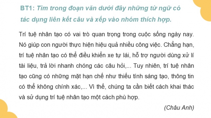 Giáo án điện tử Tiếng Việt 5 kết nối Bài 29: Luyện tập về liên kết câu trong đoạn văn