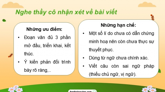 Giáo án điện tử Tiếng Việt 5 kết nối Bài 30: Đánh giá, chỉnh sửa đoạn văn nêu ý kiến phản đối một sự việc, hiện tượng