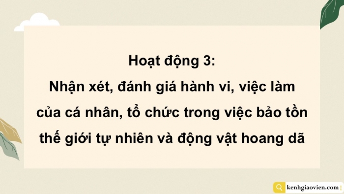 Giáo án điện tử Hoạt động trải nghiệm 12 chân trời bản 1 Chủ đề 9: Bảo vệ cảnh quan thiên nhiên, thế giới động vật và thực vật (P2)