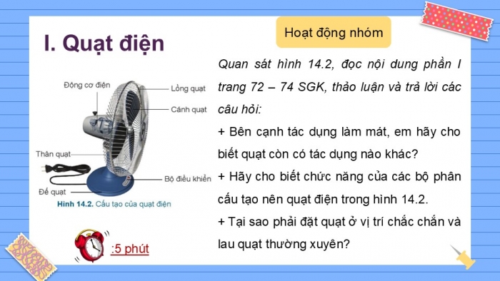 Giáo án PPT Công nghệ 6 cánh diều Bài 14: Quạt điện và máy giặt