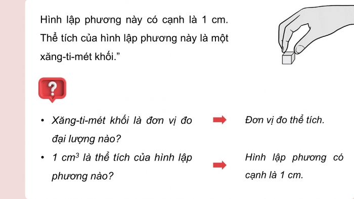 Giáo án điện tử Toán 5 chân trời Bài 70: Xăng-ti-mét khối