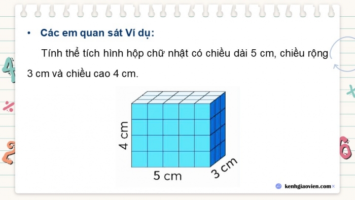 Giáo án điện tử Toán 5 chân trời Bài 73: Thể tích hình hộp chữ nhật