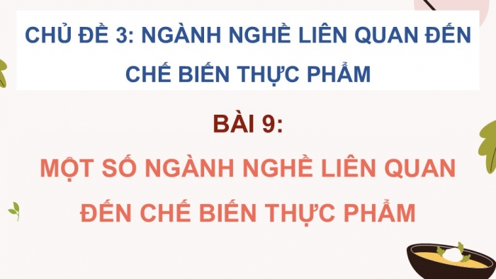 Giáo án điện tử Công nghệ 9 Chế biến thực phẩm Cánh diều Bài 9: Một số ngành nghề liên quan đến chế biến thực phẩm