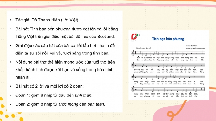 Giáo án PPT Âm nhạc 6 cánh diều Tiết 1: Hát bài Tình bạn bốn phương, kết hợp gõ đệm bằng nhạc cụ gõ, Trải nghiệm và khám phá