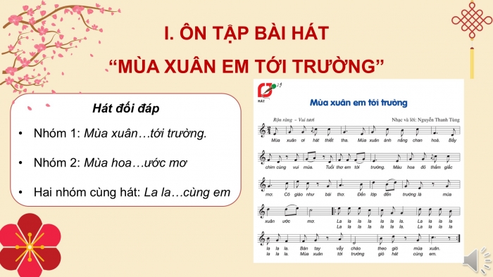 Giáo án PPT Âm nhạc 6 cánh diều Tiết 2: Ôn tập bài hát Mùa xuân em tới trường, kết hợp gõ đệm bằng nhạc cụ gõ và động tác cơ thể, Nghe bài hát Mùa xuân đầu tiên, Nhạc sĩ Văn Cao