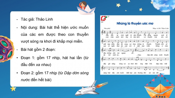 Giáo án PPT Âm nhạc 6 cánh diều Tiết 1: Hát bài Những lá thuyền ước mơ, Trải nghiệm và khám phá