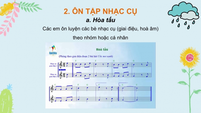 Giáo án PPT Âm nhạc 6 cánh diều Tiết 4: Ôn tập Bài đọc nhạc số 7, Ôn tập bài hoà tấu và bài tập tiết tấu, Ôn tập bài hát Ước mơ xanh