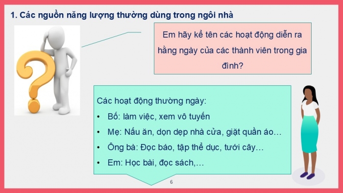 Giáo án PPT Công nghệ 6 chân trời Bài 2: Sử dụng năng lượng trong gia đình