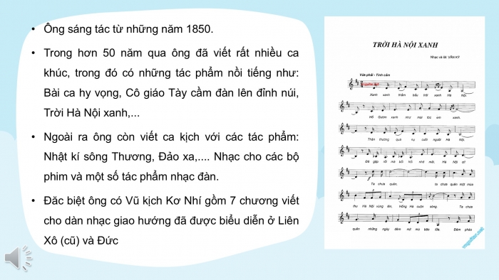 Giáo án PPT Âm nhạc 6 kết nối Tiết 15: Nhạc sĩ Văn Ký và tác phẩm Bài ca hy vọng, Ôn tập Những ước mơ