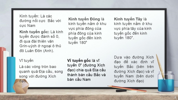 Giáo án PPT Địa lí 6 chân trời Bài 1: Hệ thống kinh, vĩ tuyến và toạ độ địa lí