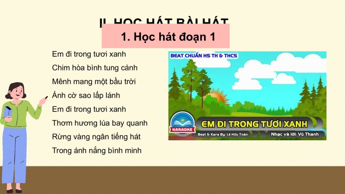 Giáo án PPT Âm nhạc 6 chân trời Tiết 23: Bài hát Em đi trong tươi xanh, Nhạc cụ thể hiện tiết tấu Bài thực hành số 5