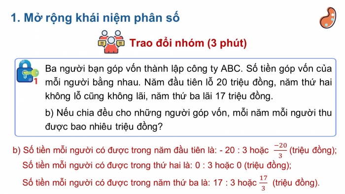 Giáo án PPT Toán 6 chân trời Bài 1: Phân số với tử số và mẫu số là số nguyên