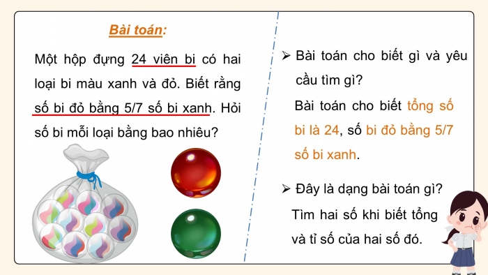 Giáo án PPT dạy thêm Toán 5 Kết nối bài 38: Tìm hai số khi biết tổng và tỉ số của hai số đó