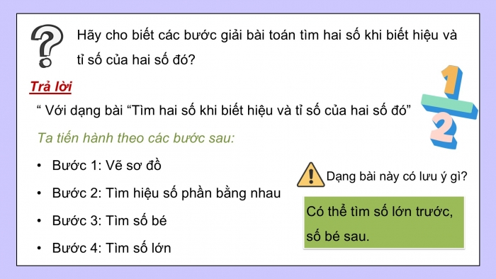 Giáo án PPT dạy thêm Toán 5 Kết nối bài 39: Tìm hai số khi biết hiệu và tỉ số của hai số đó