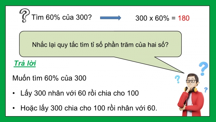 Giáo án PPT dạy thêm Toán 5 Kết nối bài 41: Tìm giá trị phần trăm của một số