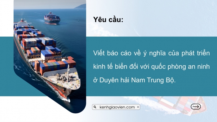 Giáo án điện tử Địa lí 12 kết nối Bài 27: Thực hành Tìm hiểu và viết báo cáo về ý nghĩa của phát triển kinh tế biển đối với quốc phòng an ninh ở Duyên hải Nam Trung Bộ