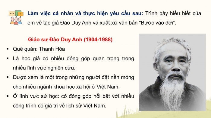 Giáo án PPT dạy thêm Ngữ văn 12 Kết nối bài 7: Bước vào đời (Trích Nhớ nghĩ chiều hôm – Đào Duy Anh)