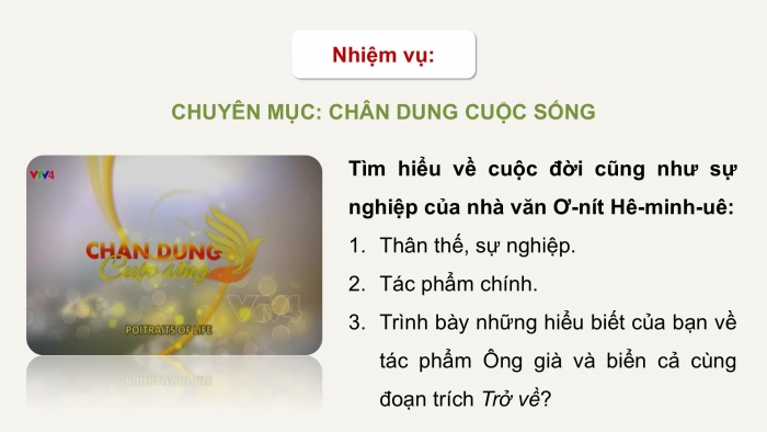 Giáo án điện tử Ngữ văn 12 kết nối Bài 9: Trở về (Trích Ông già và biển cả - Ơ-nít Hê-minh-uê – Ernest Hemingway)