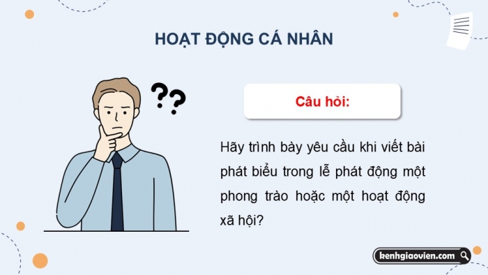 Giáo án điện tử Ngữ văn 12 kết nối Bài 9: Viết bài phát biểu trong lễ phát động một phong trào hoặc một hoạt động xã hội