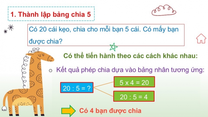 Giáo án PPT Toán 2 chân trời bài Bảng chia 5