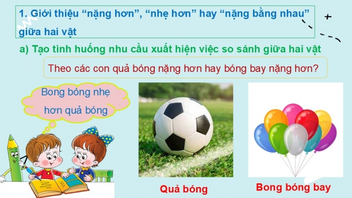 Giáo án PPT Toán 2 chân trời bài Nặng hơn, nhẹ hơn