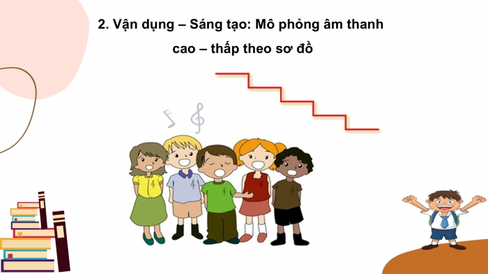 Giáo án PPT Âm nhạc 2 cánh diều Tiết 4: Nhạc cụ, Vận dụng – Sáng tạo Mô phỏng âm thanh cao – thấp theo sơ đồ