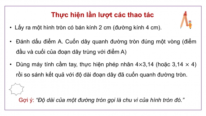 Giáo án điện tử Toán 5 cánh diều Bài 55: Chu vi hình tròn