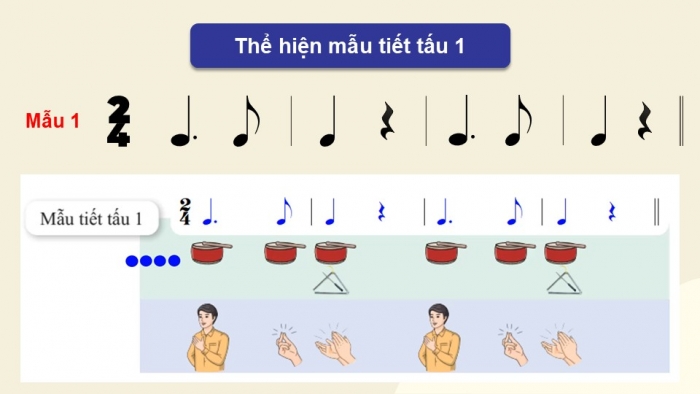 Giáo án điện tử Âm nhạc 9 cánh diều Bài 10 Tiết 2: Thể hiện tiết tấu, ứng dụng đệm cho bài hát Nối vòng tay lớn, Ôn tập Bài hoà tẩu số 5, Trải nghiệm và khám phá Thể hiện mẫu tiết tấu bằng một cây bút