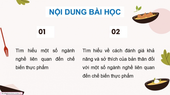 Giáo án điện tử Công nghệ 9 Chế biến thực phẩm Cánh diều Bài 9: Một số ngành nghề liên quan đến chế biến thực phẩm