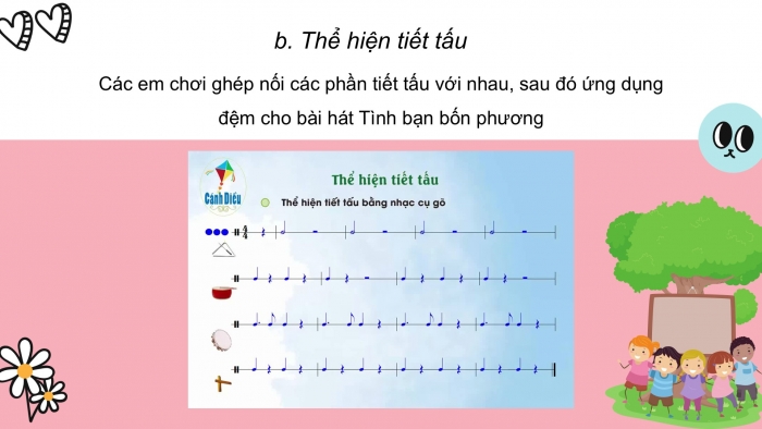 Giáo án PPT Âm nhạc 6 cánh diều Tiết 4: Ôn tập Bài đọc nhạc số 4, Ôn tập bài hoà tấu và bài tập tiết tấu, Ôn tập bài hát Tình bạn bốn phương