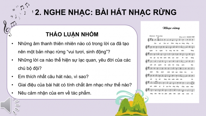 Giáo án PPT Âm nhạc 6 cánh diều Tiết 2: Hoà tấu, Nghe bài hát Nhạc rừng, Nhạc sĩ Hoàng Việt, Trải nghiệm và khám phá